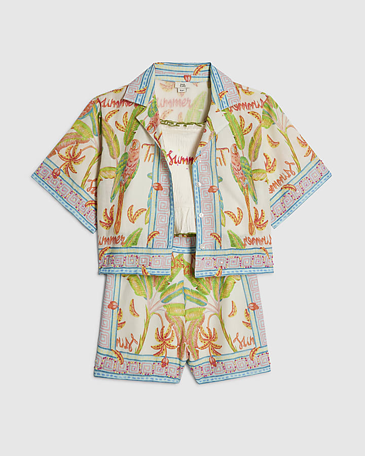 Girls Multi Colour Parrot Shorts Set