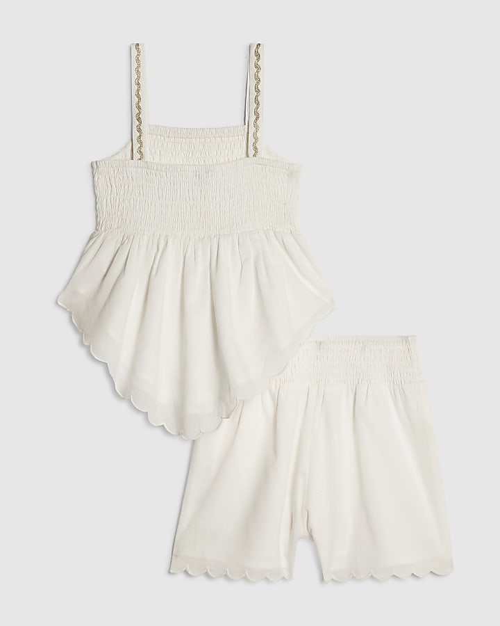 Girls White Embellished Top Set