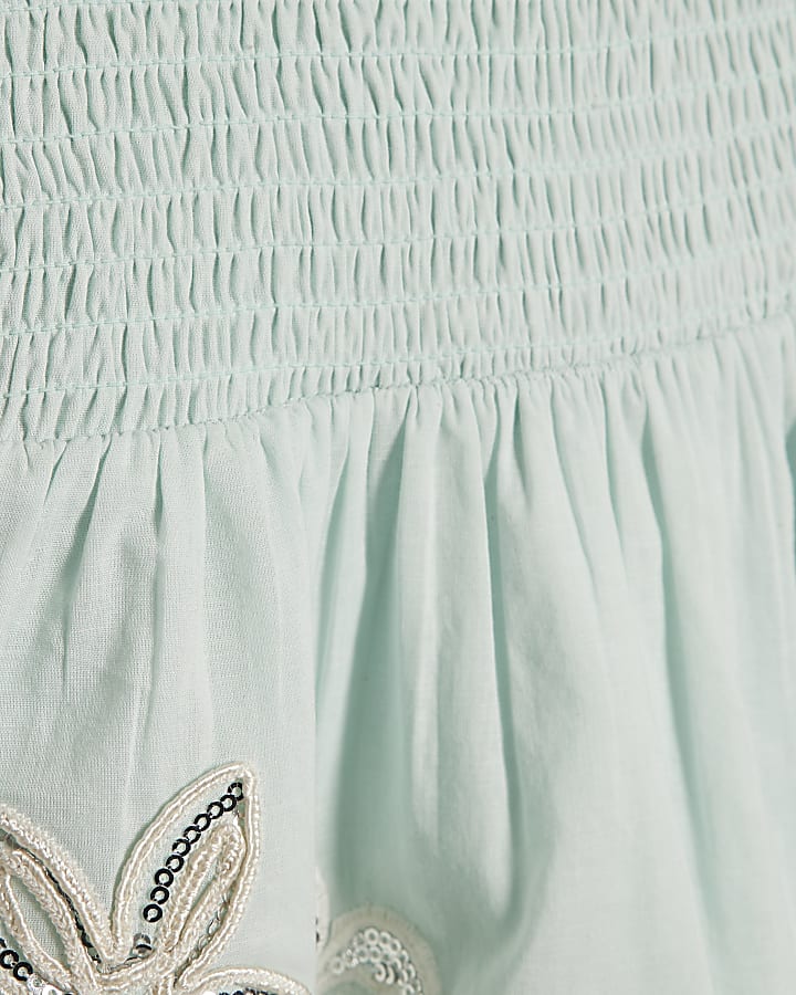 Girls Blue Hanky Hem Embellished Set