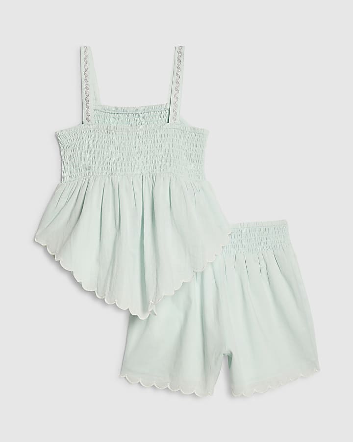 Girls Blue Hanky Hem Embellished Set