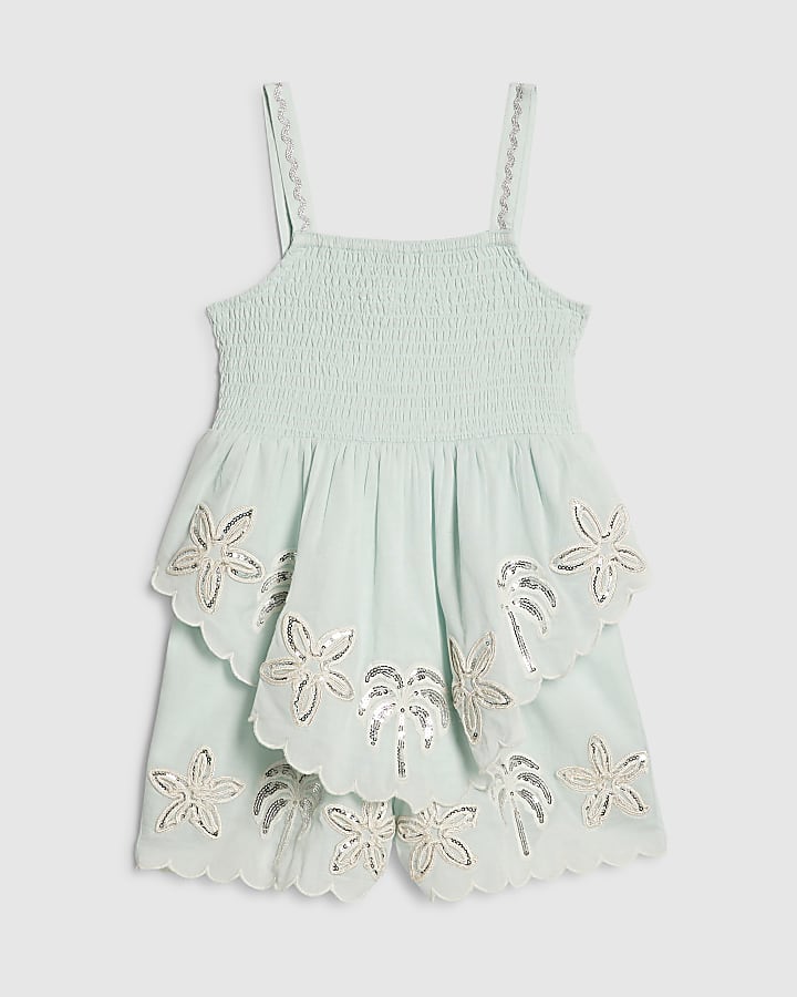 Girls Blue Hanky Hem Embellished Set