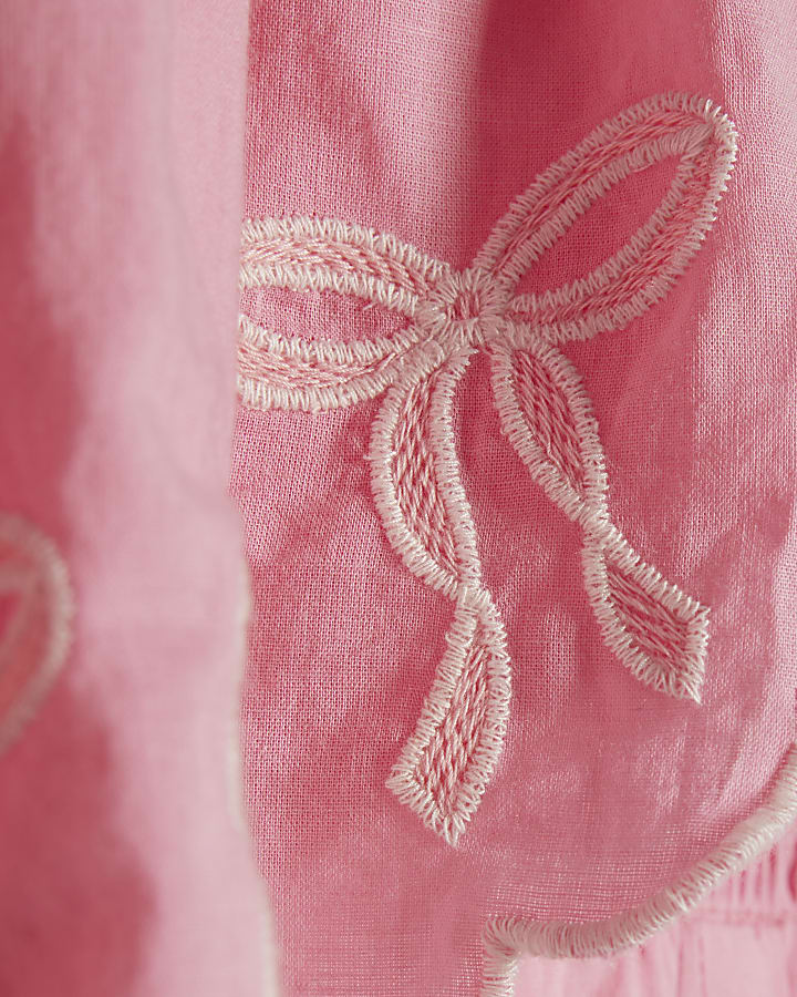 Girls Pink Hanky Hem Embellished Top Set