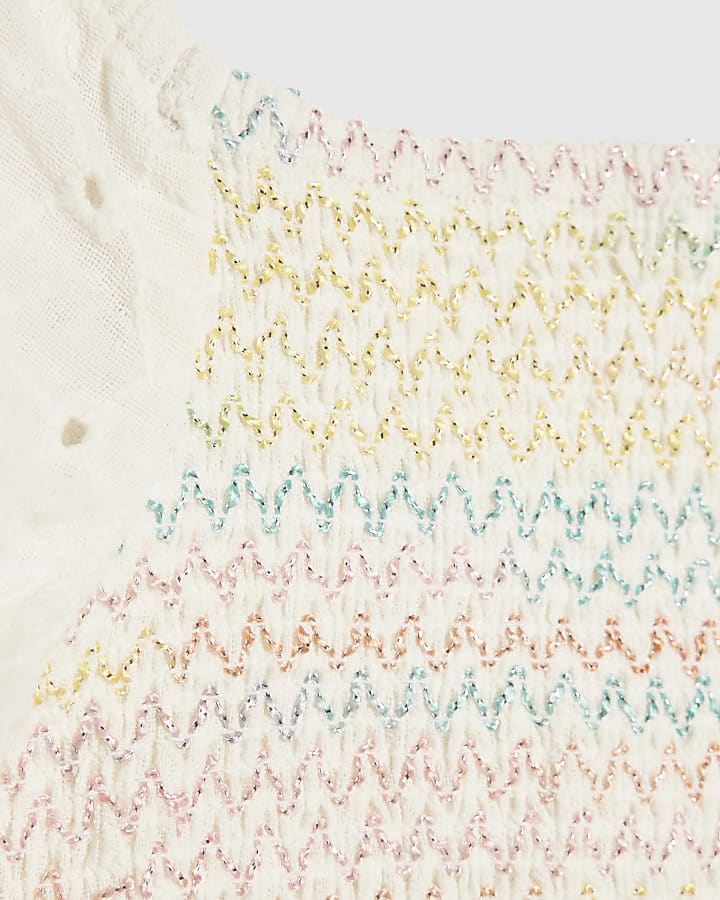 Girls White Rainbow Whipstitch Top Set