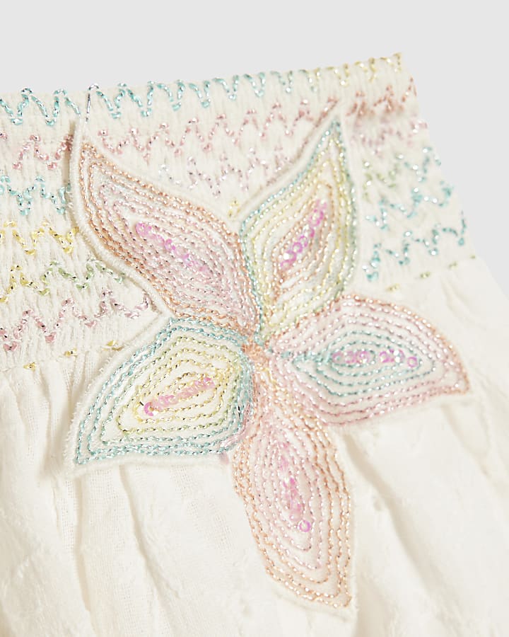 Girls White Rainbow Whipstitch Top Set