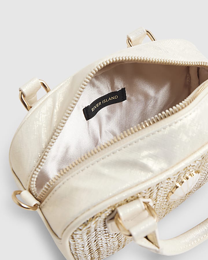 Gold Raffia Multi Charm Cross Body Bag