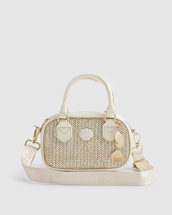 Gold Raffia Multi Charm Cross Body Bag