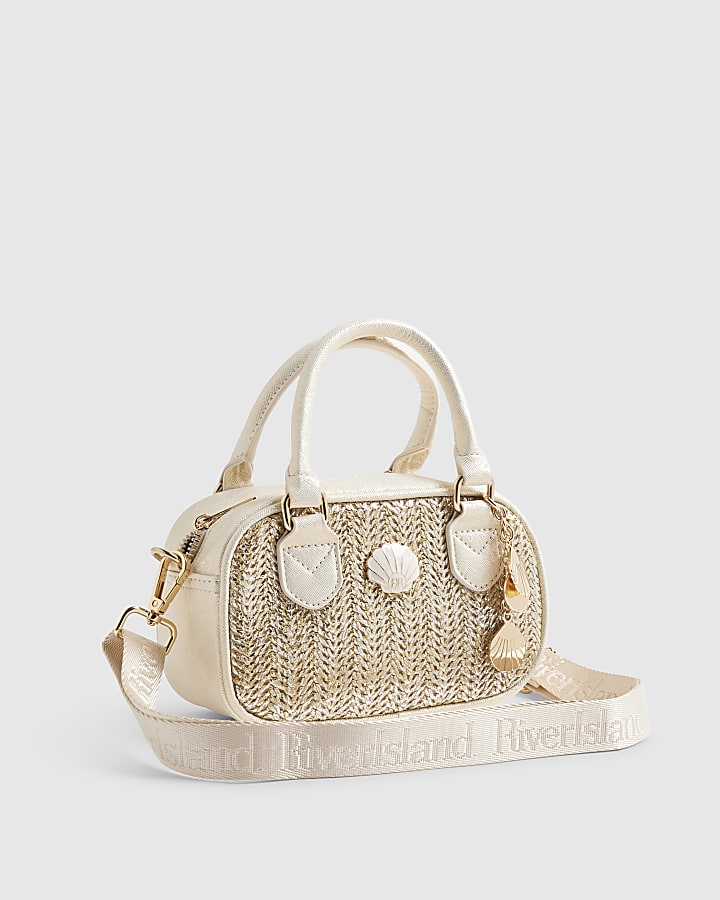 Gold Raffia Multi Charm Cross Body Bag