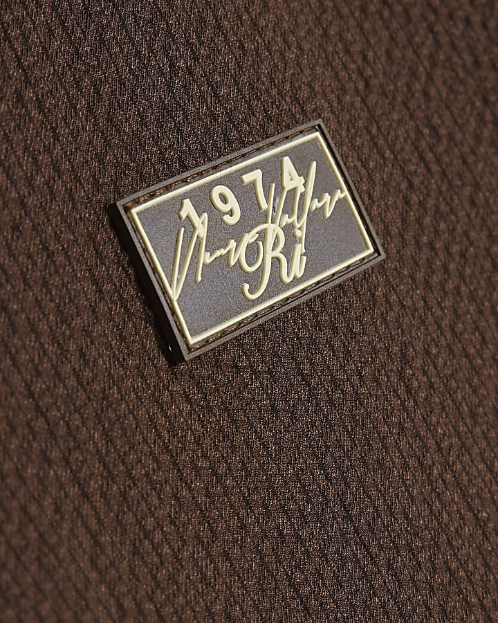 Boys Brown Embroidered Floral Swim Set