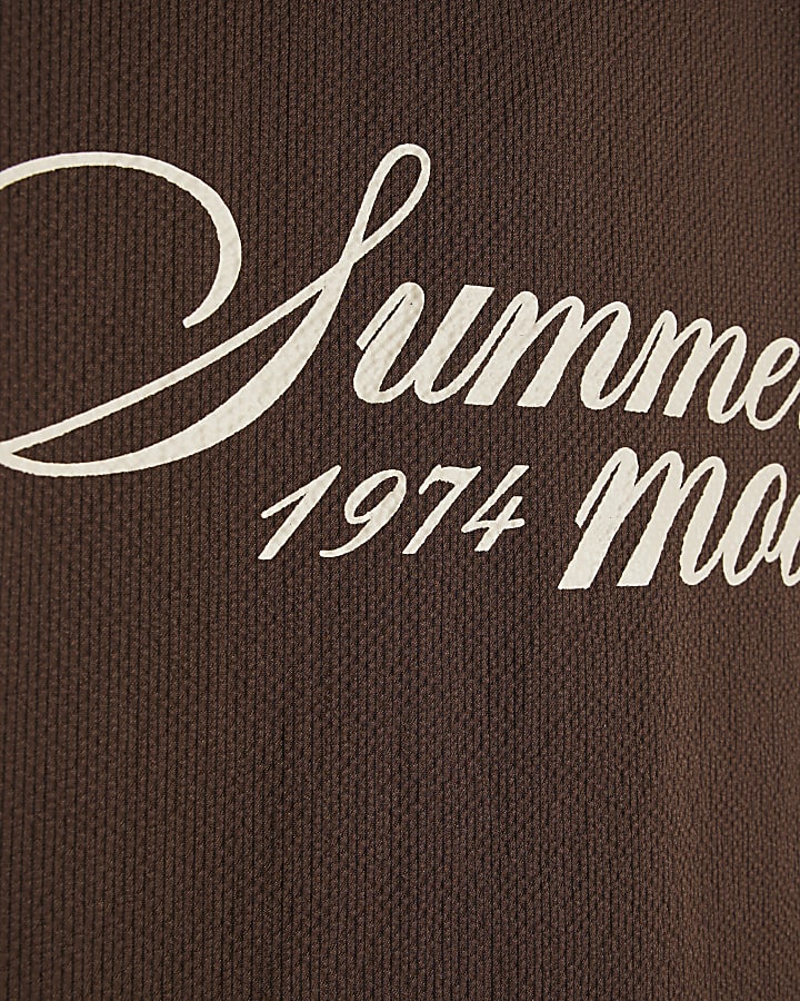 Boys Brown Embroidered Floral Swim Set