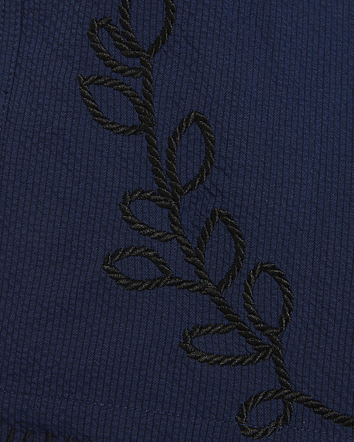 Boys Navy Embroidered Floral Swim Set