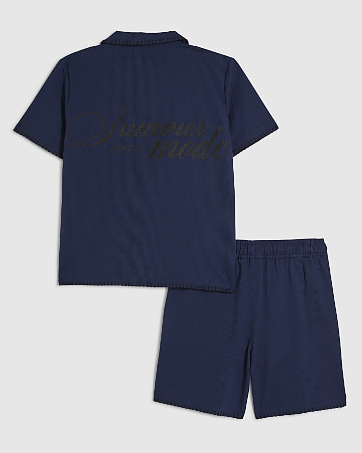 Boys Navy Embroidered Floral Swim Set