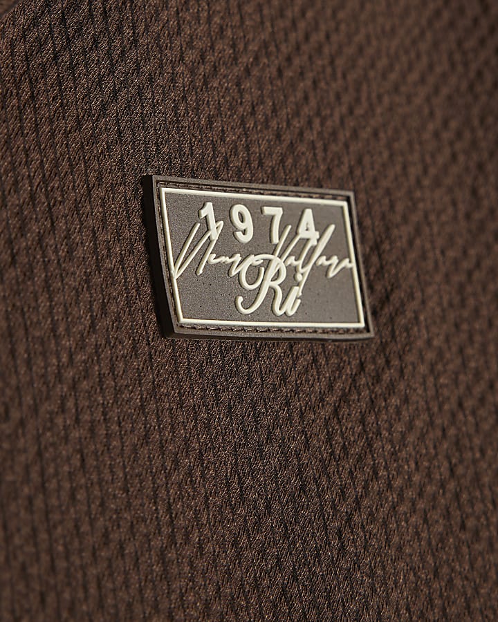 Mini Boys Brown Embroidered Floral Swim Set