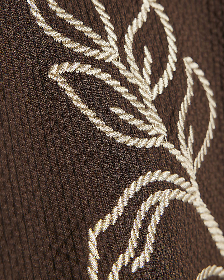 Mini Boys Brown Embroidered Floral Swim Set