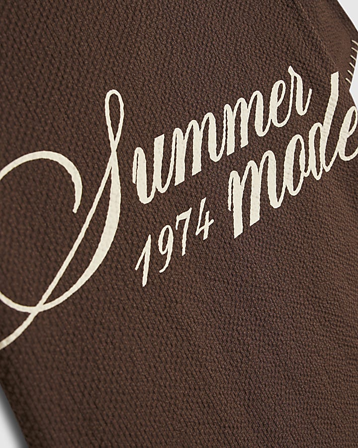 Mini Boys Brown Embroidered Floral Swim Set