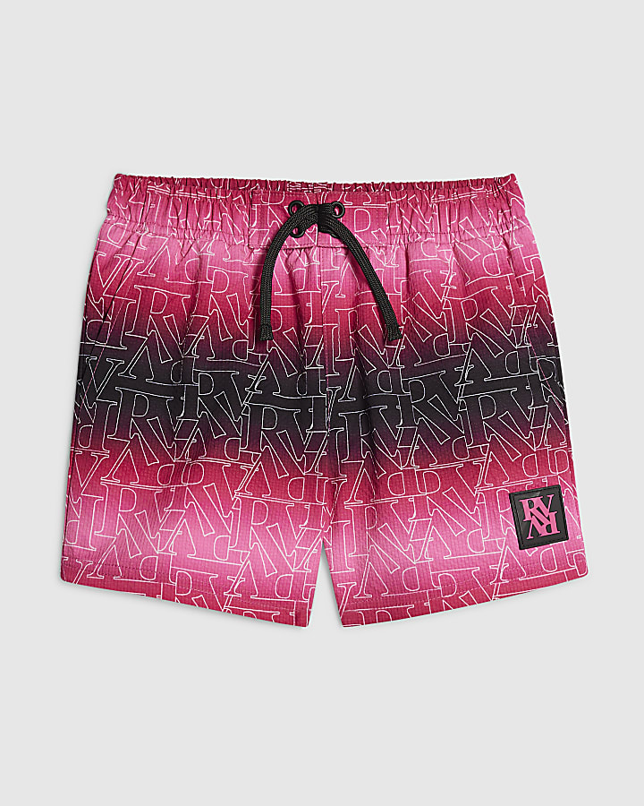 Mini Boys Pink Ombre Monogram Swim Shorts