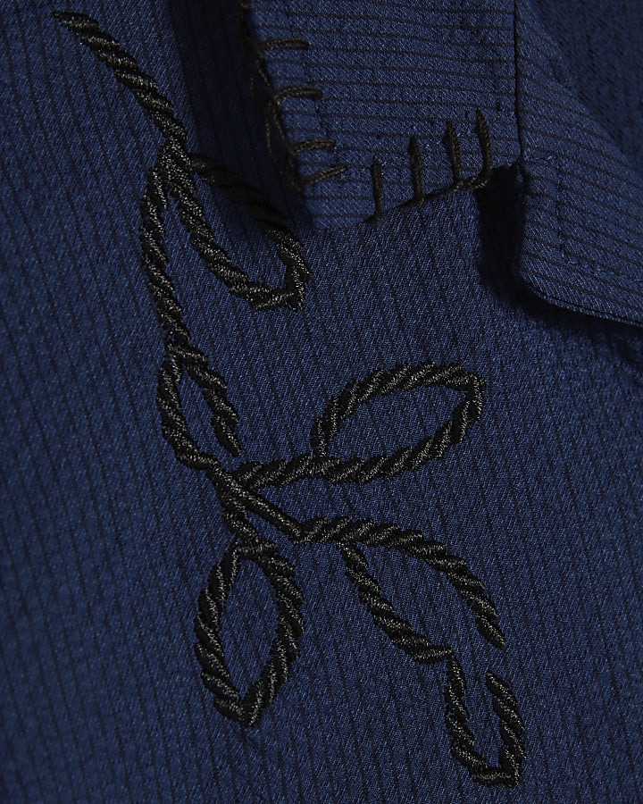 Mini Boys Navy Embroidered Floral Swim Set