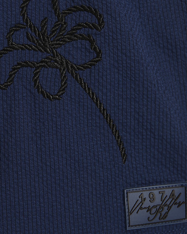 Mini Boys Navy Embroidered Floral Swim Set