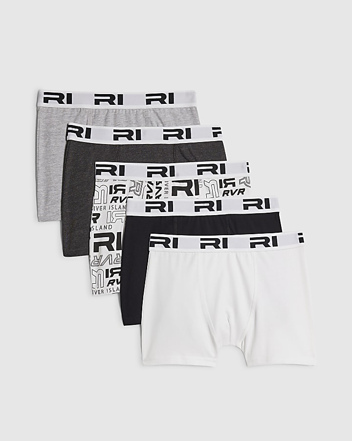 Boys Black Monochrome Pack Of 5 Boxers