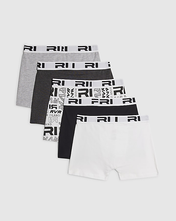 Boys Black Monochrome Pack Of 5 Boxers