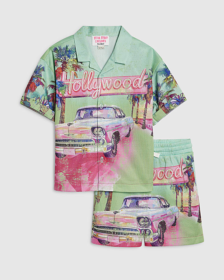 Mini Boys Green Year Zero Mesh Shirt Set