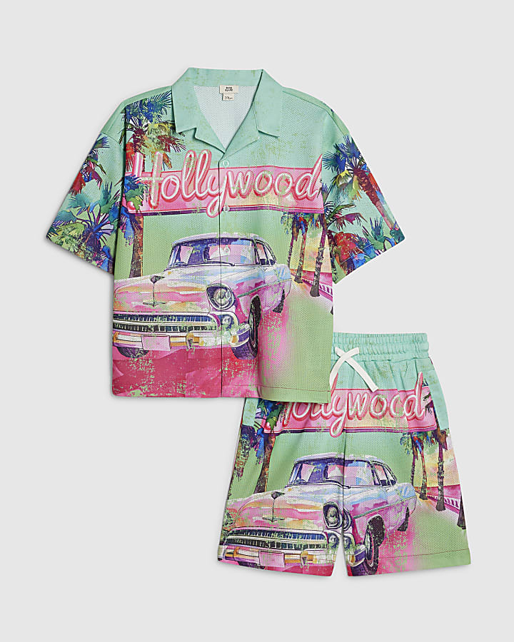 Boys Green Year Zero Hollywood Mesh Shirt Set