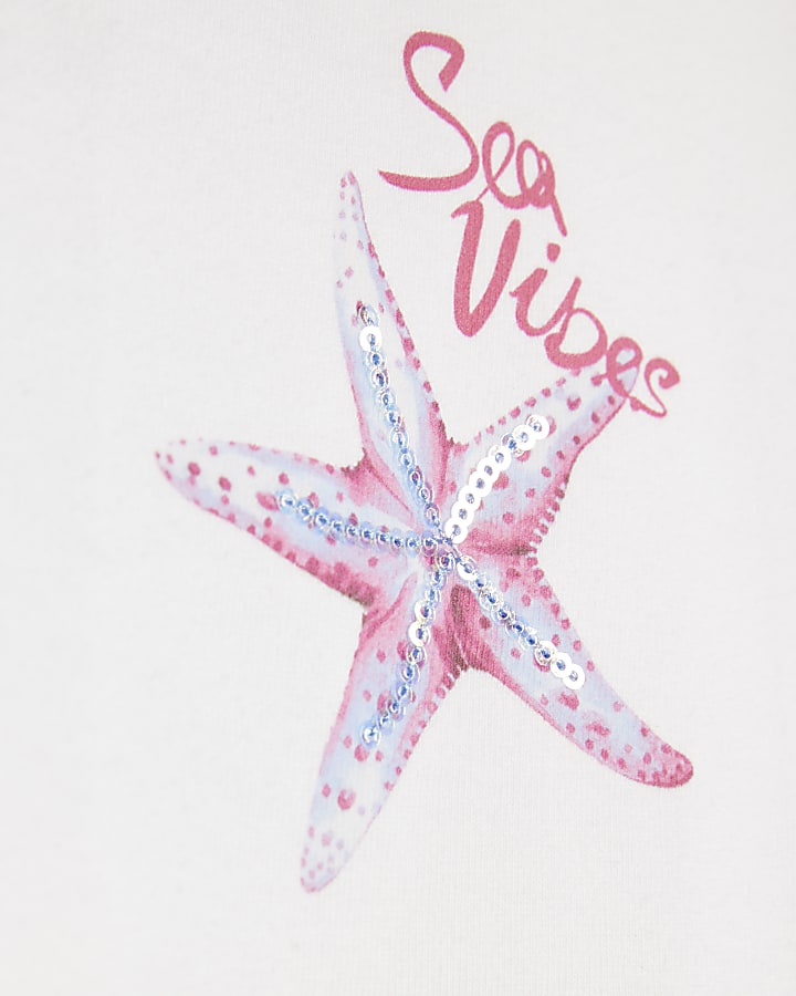 Girls White Coastal Whipstitch T-Shirt