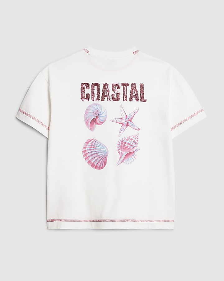 Girls White Coastal Whipstitch T-Shirt