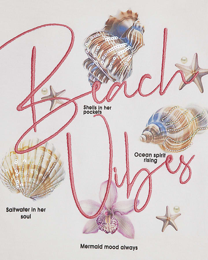Girls White Beach Vibes T-Shirt
