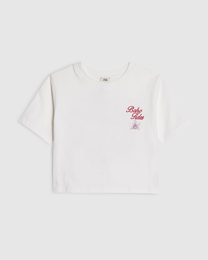 Girls White Beach Vibes T-Shirt