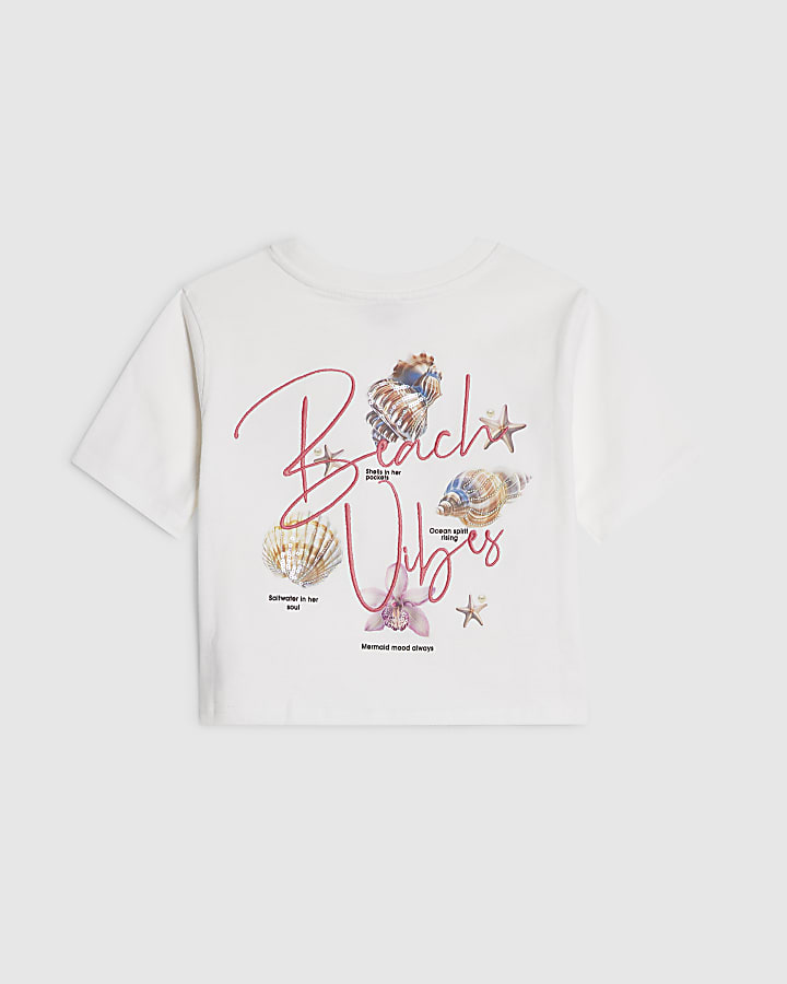 Girls White Beach Vibes T-Shirt