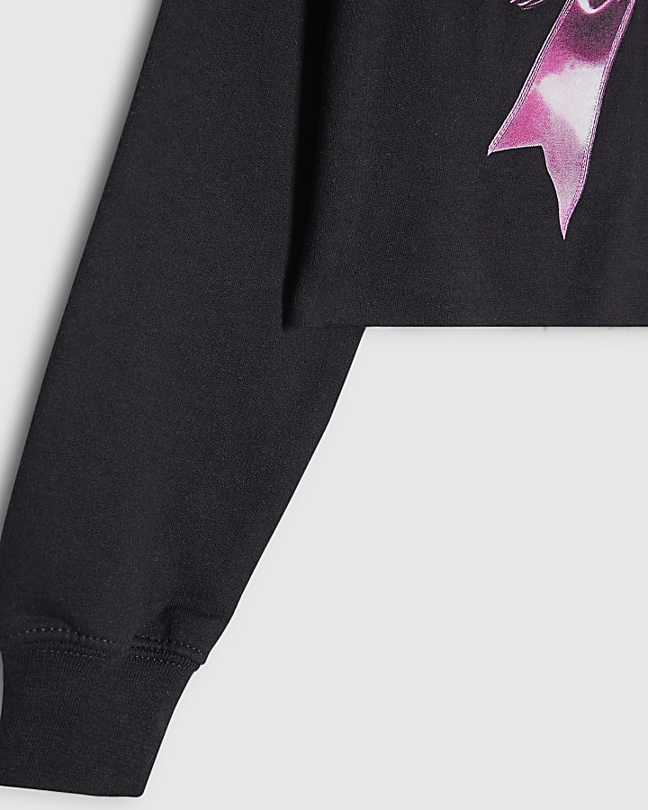Girls Black Bow Cropped Sweatshirt