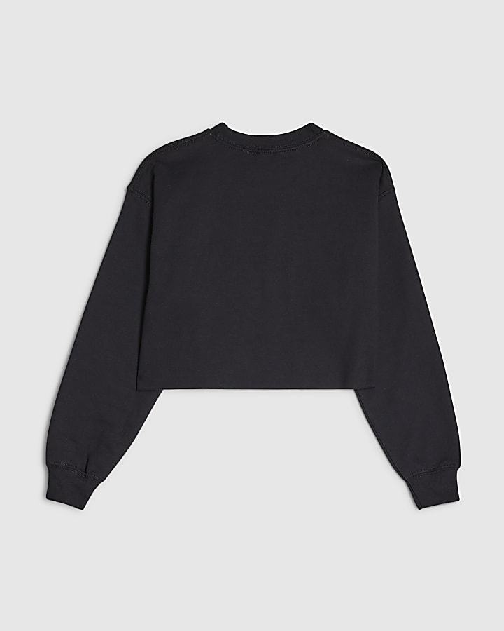 Girls Black Bow Cropped Sweatshirt