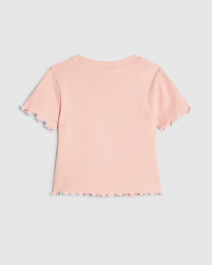 Girls Pink Lettuce Hem Crop T-Shirt