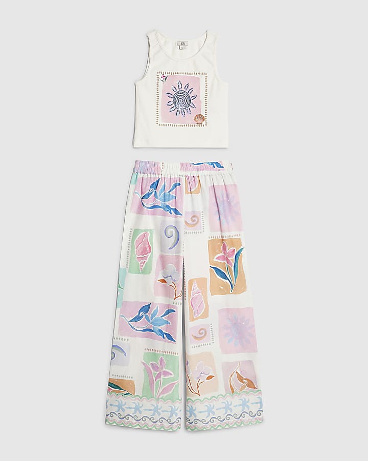 Girls White Sun Shell Trouser Set