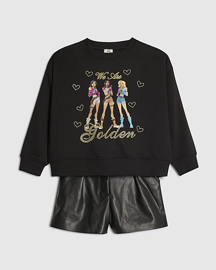 Girls Black Golden Girls Sweatshirt Set