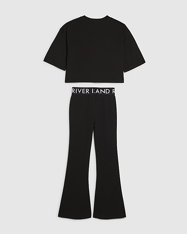 Girls Black Cheetah Love Club Crop Top Set