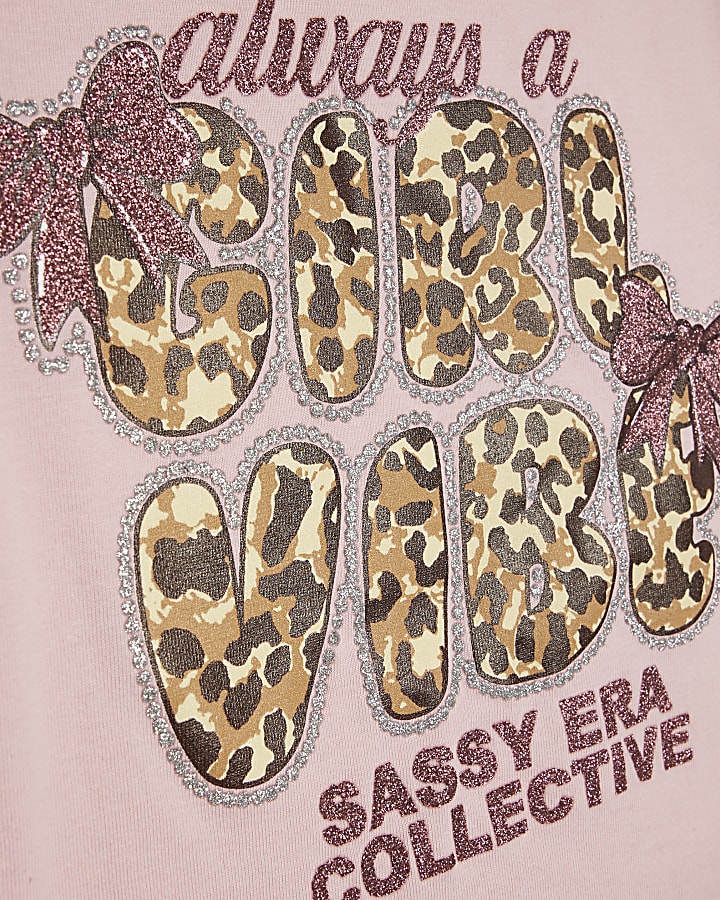 Girls Pink Cheetah Girl Vibe Crop T-Shirt Set