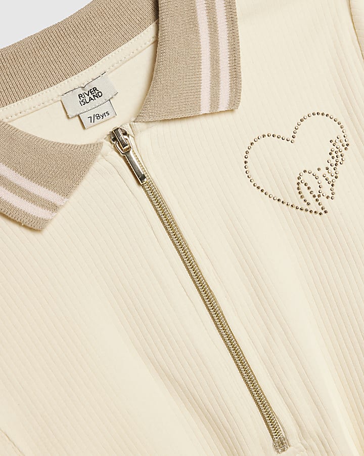 Girls Cream Polo Zip Playsuit