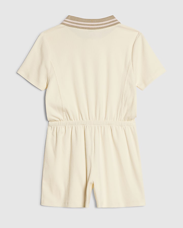 Girls Cream Polo Zip Playsuit