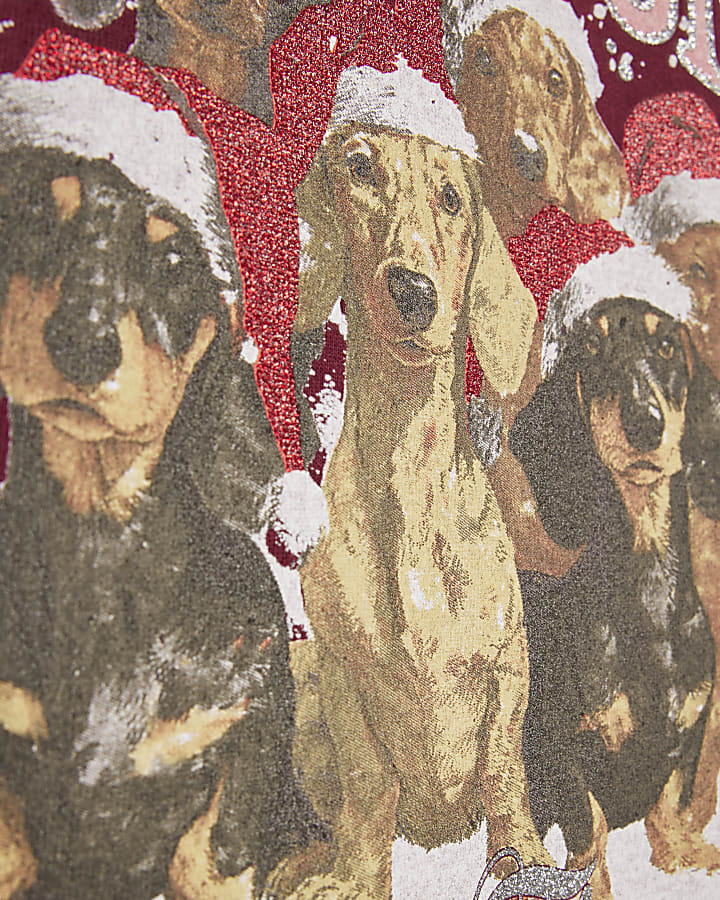 Girls Burgundy Dachshund Snow T-Shirt