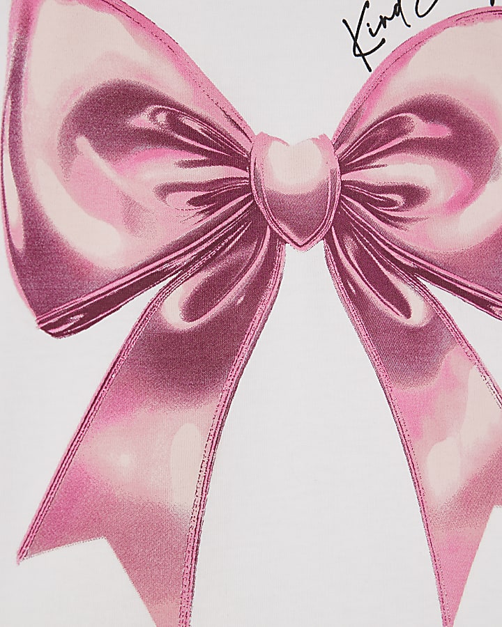 Girls White Bow Crop Top Set