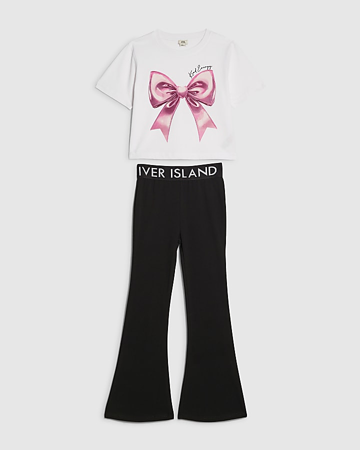 Girls White Bow Crop Top Set