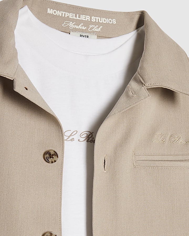 Boys Beige Tailored 3 Piece Shirt Set