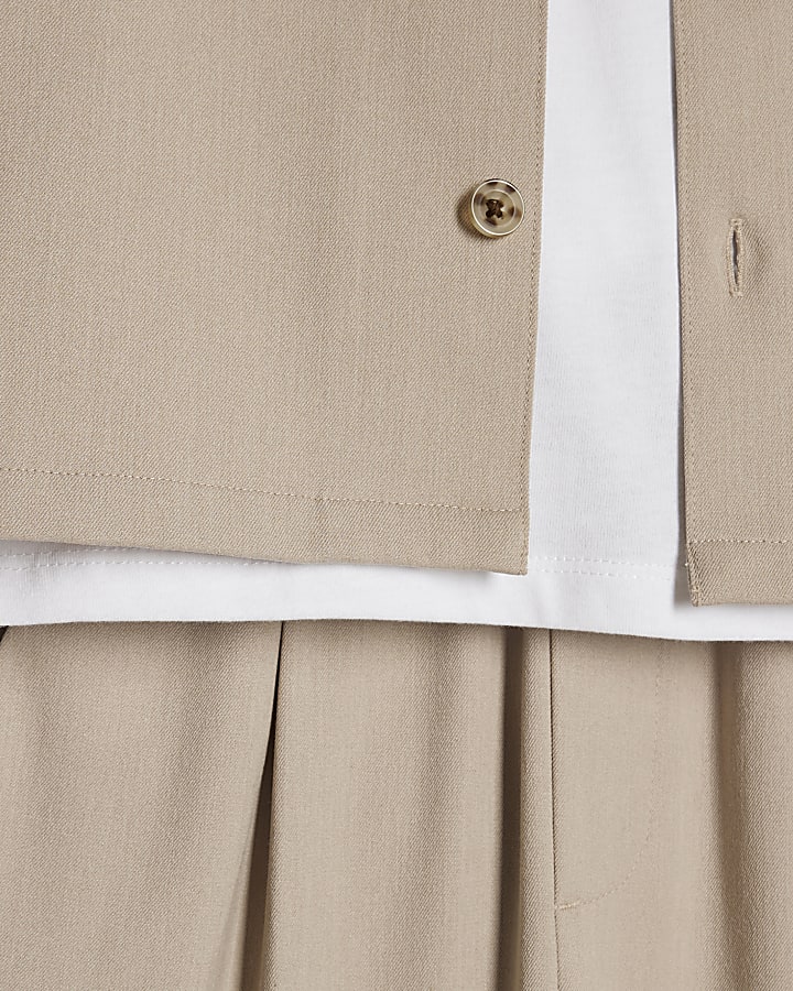 Boys Beige Tailored 3 Piece Shirt Set