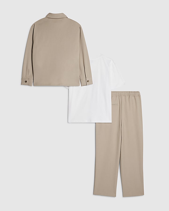 Boys Beige Tailored 3 Piece Shirt Set