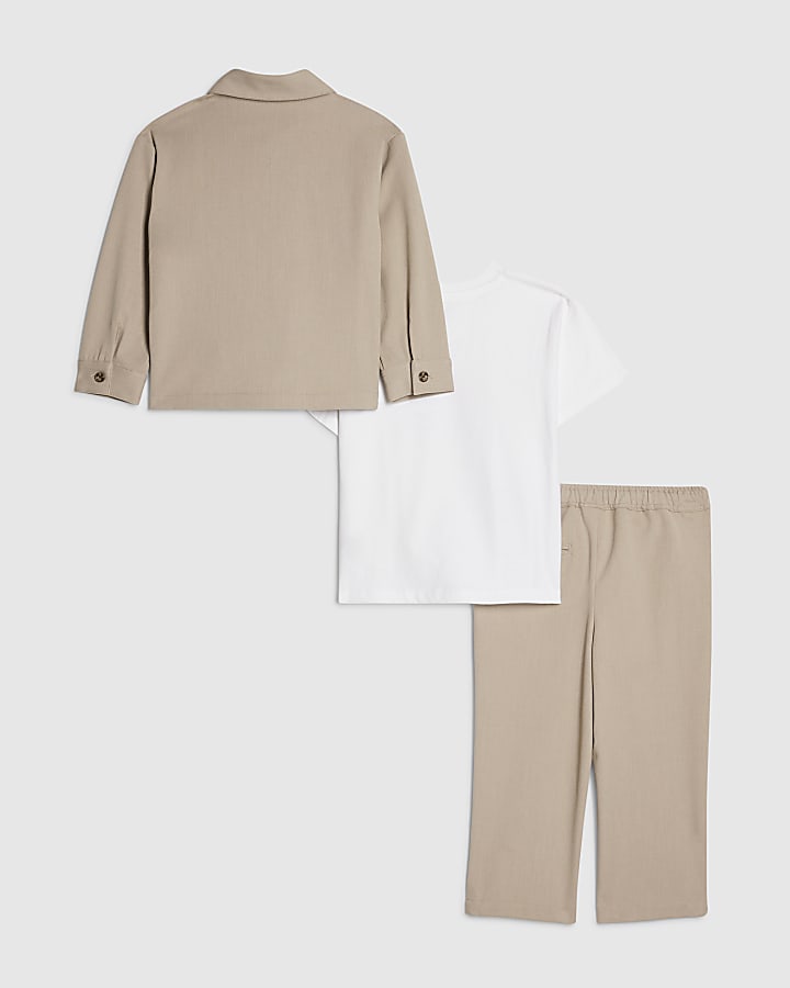 Mini Boys Beige Tailored 3 Piece Shirt Set