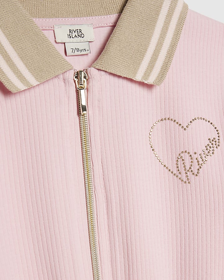 Girls Pink Polo Zip Playsuit