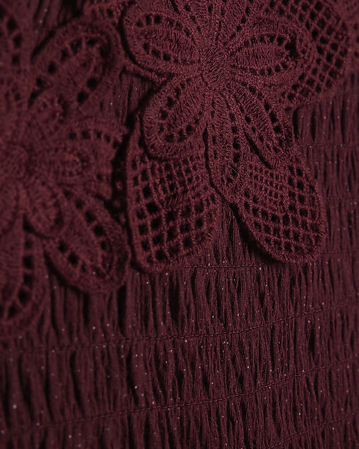 Girls Brown Asymmetric Crochet Flower Dress