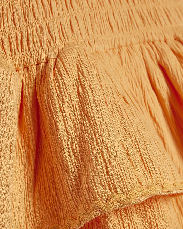 Girls Orange Asymmetric Crochet Flower Dress