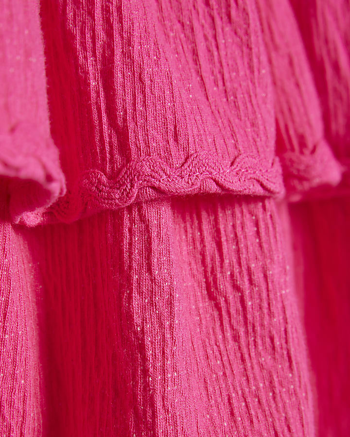 Girls Pink Asymmetric Crochet Flower Dress